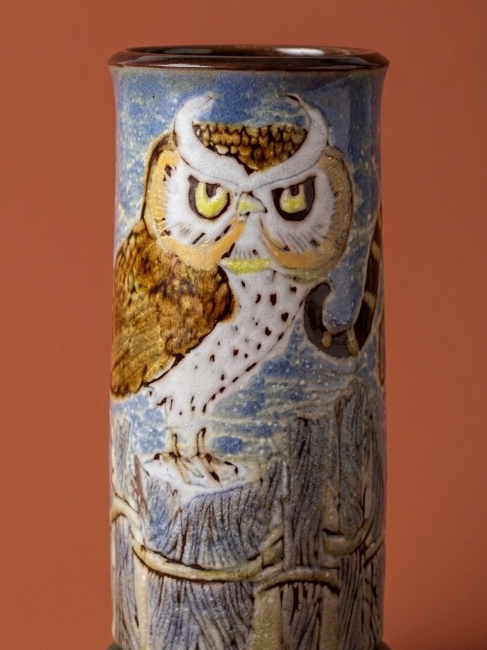 Vintage 8.5" Chelsea Pottery England Cat Vase Hand Painted 1960s Folk Art